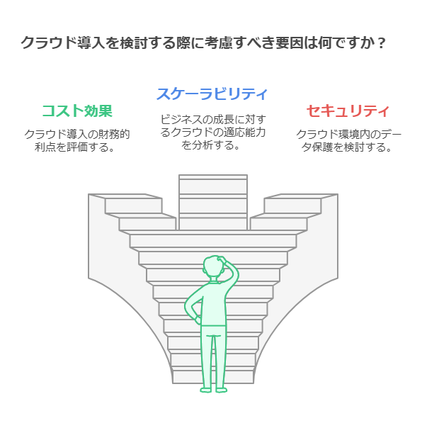 クラウド導入を検討する際に考慮すべき要因を何ですか？