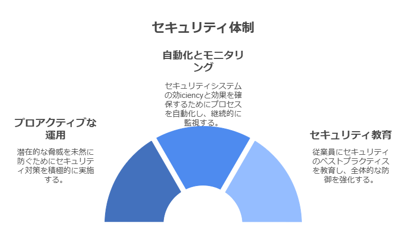 セキュリティ体制　自動化とモニタリング　セキュリティ教育　プロアクティブな運用