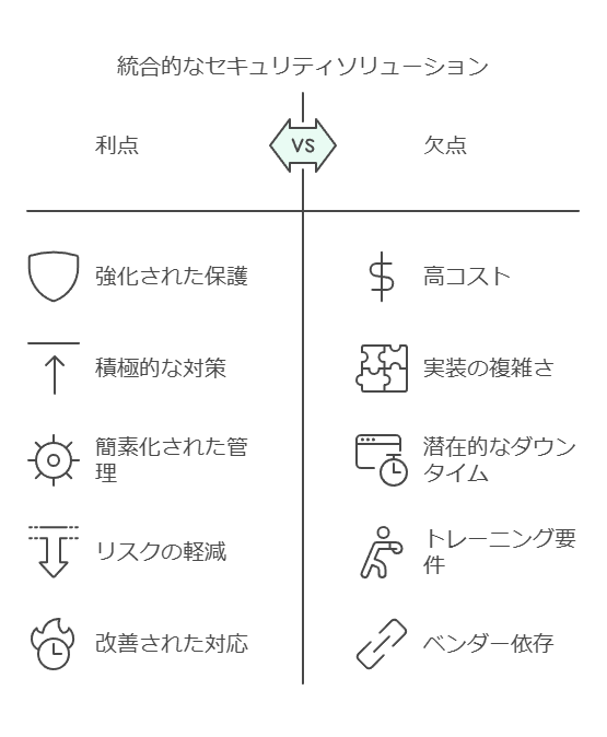 統合的なセキュリティソリューション　利点　欠点