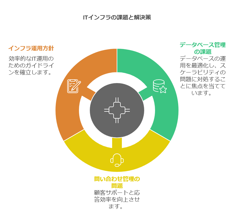 ITインフラの課題と解決策　データベース管理の課題　インフラ運用方針　問い合わせ管理の問題