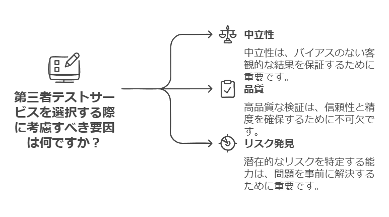 第三者テストサービスを選択する際に考慮すべき要因は何ですか？